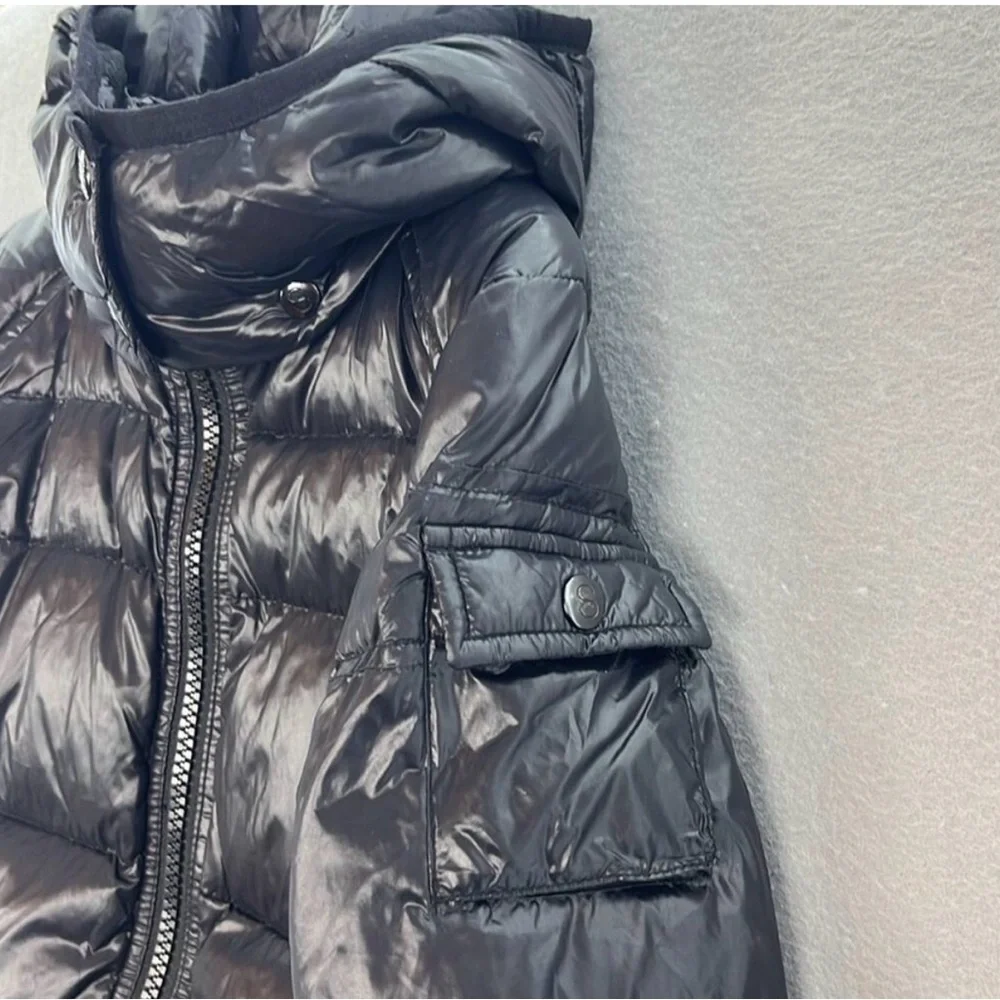 S13 - little girls black Matt finish down puffer full zip hooded winter jacket 4